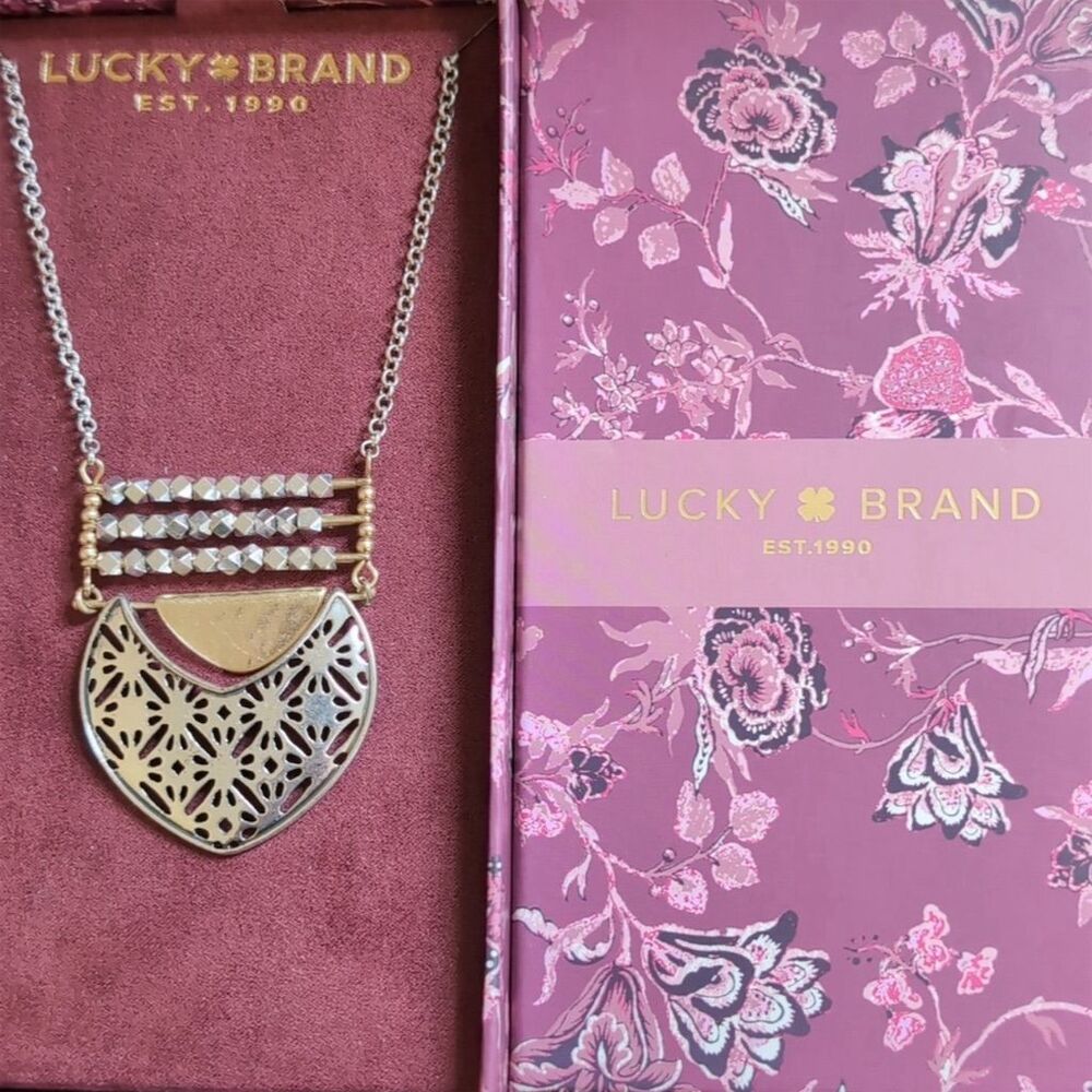 Lucky Brand Gold Statement Necklace 18" Adjustable Fashion Jewelry